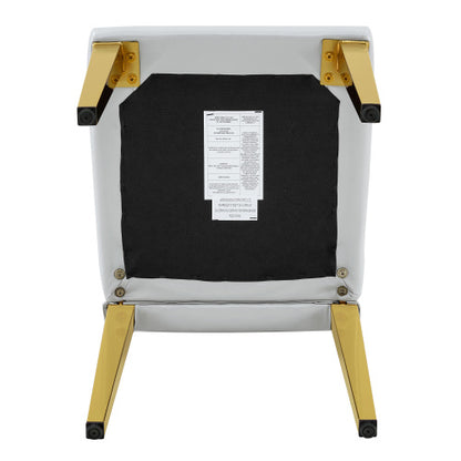 Set of 2 Light Grey PU Dining Chairs, Ergonomic Buckle Backrest, Gold Metal Legs, 35 inch  High