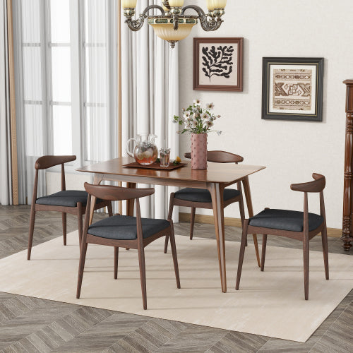 Set of 2 Walnut + Charcoal Retro Rubberwood Dining Chairs, Ergonomic Arched Back TSCA Foam 300lbs Capacity