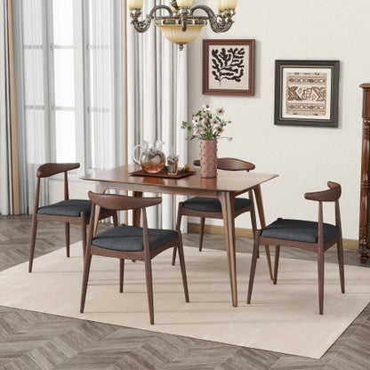Set of 2 Walnut + Charcoal Retro Rubberwood Dining Chairs, Ergonomic Arched Back TSCA Foam 300lbs Capacity
