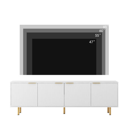 White Fluted 68 inch TV Stand with Storage Cabinets and Gold Legs