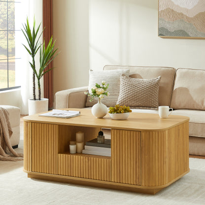 46.5inch  Oval Modern Luxury Coffee Table with Storage, Natural