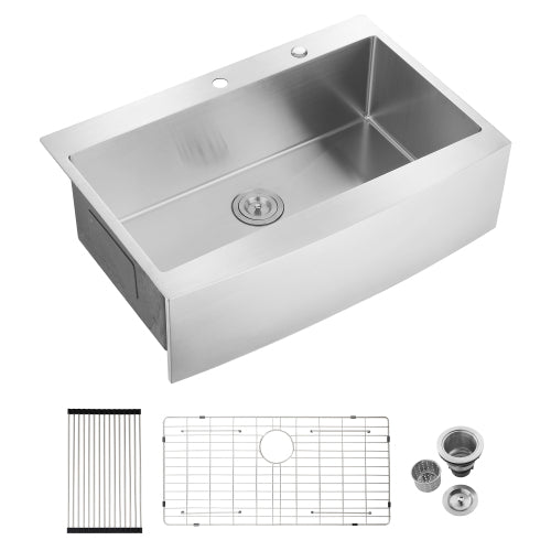 33x22x10"Farmhouse Apron Single Bowl Stainless Steel Kitchen Sink