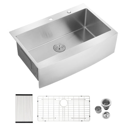 33x22x10"Farmhouse Apron Single Bowl Stainless Steel Kitchen Sink