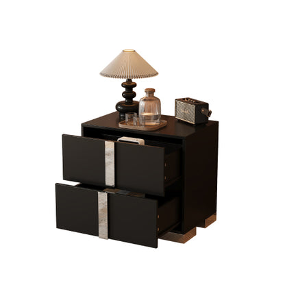 Elegant Nightstand with Metal Foot, Mirrored Bedside Table with 2 Drawers for Bedroom, Living Room, Black