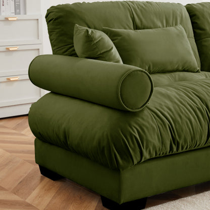 Milano Green Vintage Velvet Ottoman, Soft Upholstered Modular Accent Stool for Living Room Leisure Space