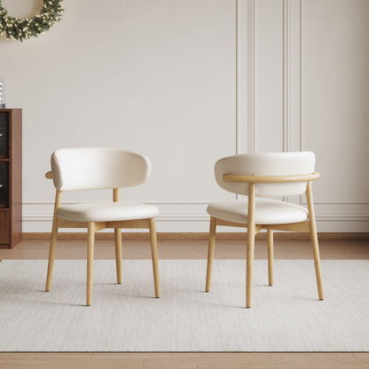 Set of 2 Natural Oak Mid-Century Dining Chairs, Minimalist Solid Wood Side Chairs Easy Assembly