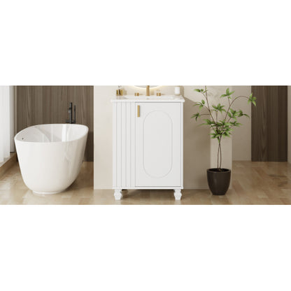 24" Bathroom Vanity with Sink, Bathroom Cabinet with Door Shelf, Side Open Storage, Solid Wood Frame,Soft Closing Door, White