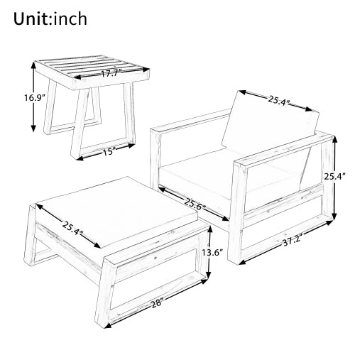 STYLE Acacia Wood Outdoor Lounge Set - Chair and Ottoman with Removable Cushions