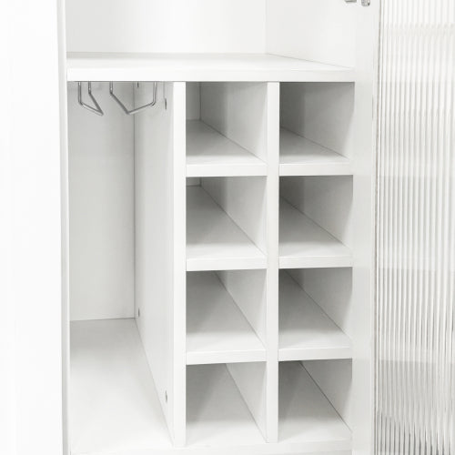 Kitchen Pantry Cabinet with Multi-Functional Pull-Out Multi-Tier Storage Shelf and Glass Doors