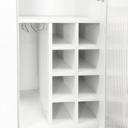 Kitchen Pantry Cabinet with Multi-Functional Pull-Out Multi-Tier Storage Shelf and Glass Doors