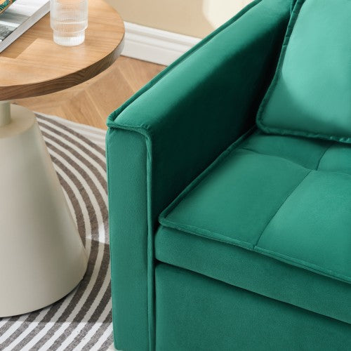 55-Inch Green Velvet 3-in-1 Convertible Sleeper Loveseat Sofa-Bed with Side Pockets for Living-Room Guest-Room