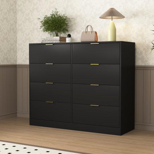 8 Drawers Dresser for Bedroom, Wood Bedroom Dresser Modern Drawer Chest, 8 Chest of Drawer, Tall Dresser for Closet, Dressers Organizer for Living Room, Closet, Hallway Black