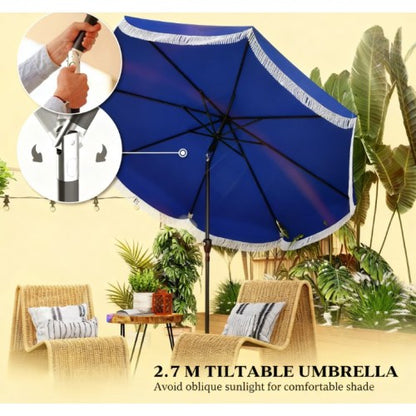 Outdoor Umbrella with Crank,Patio Umbrella,8 Ribs,Push Button Tilt