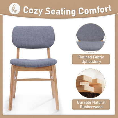 Set of 2 Natural & Gray Mid-Century Rubberwood Dining Chairs, Splayed Legs 300lbs Weight Capacity
