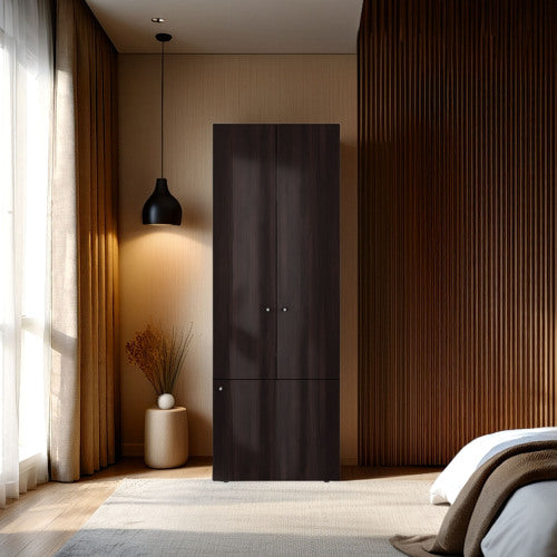 Armoire, 3 Doors, 3 Shelves, Walnut / Black Wengue