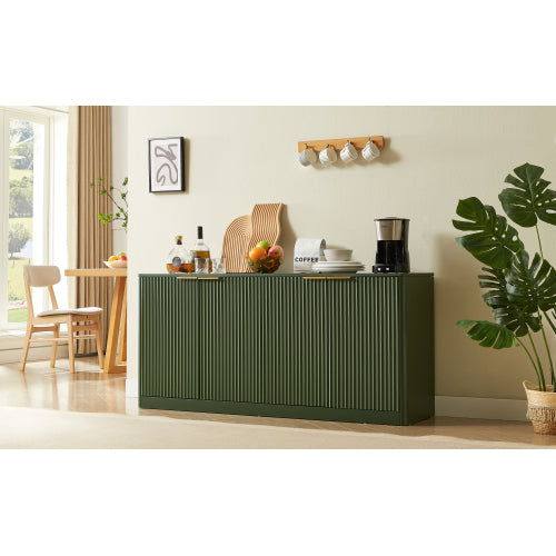 59 Inch Green Wavy Curved Sideboard 4-Door Large Load-Bearing MDF Storage Cabinet Multi-Purpose Household Console Cabinet