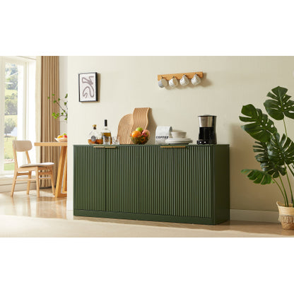 59 Inch Green Wavy Curved Sideboard 4-Door Large Load-Bearing MDF Storage Cabinet Multi-Purpose Household Console Cabinet