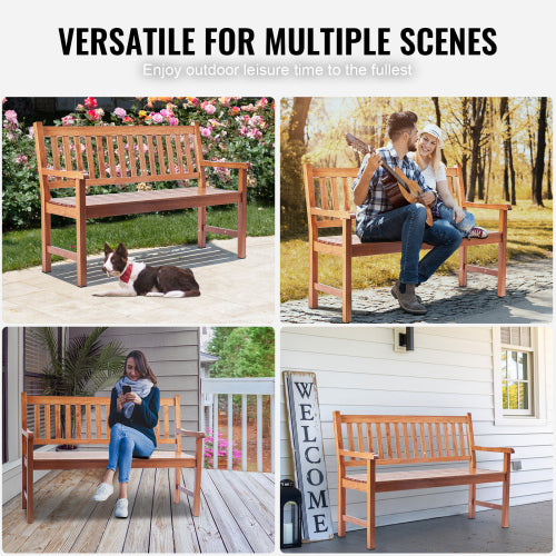 Outdoor Bench, 50 inches Wood Garden Bench for Outdoors, Outdoor Garden Park Bench with Backrest and Armrests, 800 lbs Load Capacity Bench, Patio Bench for Garden, Park, Yard, Front Porch