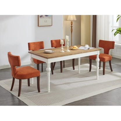 Set of 2 Orange Linen Mid-Century Farmhouse Dining Chairs, Copper Nail Curved Back Walnut Solid Wood Legs 300lbs Capacity