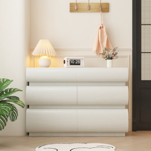 6 Drawer Dresser for Bedroom, White Dresser No Handle, Modern 6 Chest of Drawers with Wide Storage