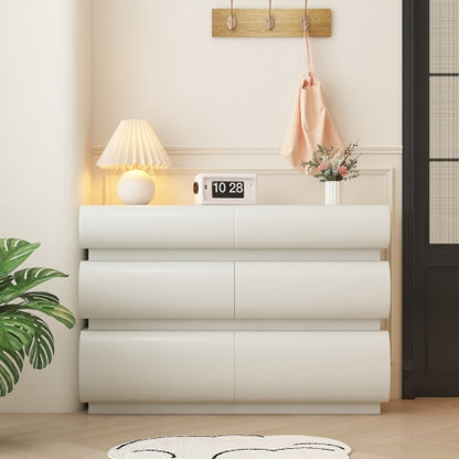 6 Drawer Dresser for Bedroom, White Dresser No Handle, Modern 6 Chest of Drawers with Wide Storage