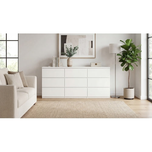 9 Drawer Dresser with No Handle Design, Modern White Matte Wood Dresser for Bedroom, Storage Chest of Drawers for Living Room, Hallway, Entryway