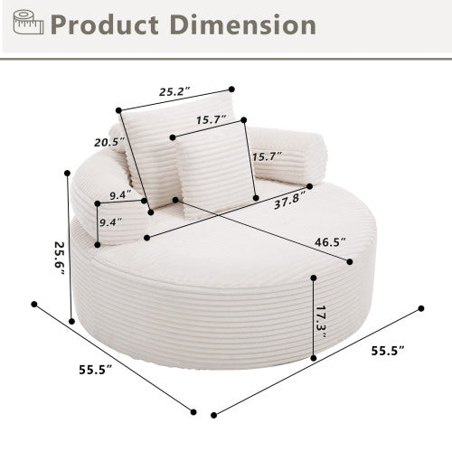 White Round Memory-Foam Sofa-Bed,Cloud Couch with 3 Pillows
