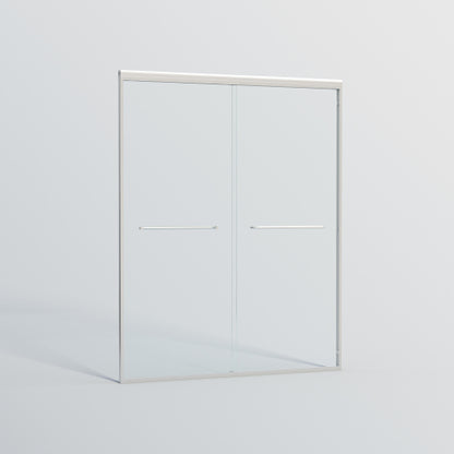 56-60 in. W x 72 in. H Double Sliding Shower Door, Semi-frameless Bypass Bathroom Sliding Door with 1/4" (6mm) Tempered Glass for Walk-in Shower, Brushed Nickel 24D03-60BNX