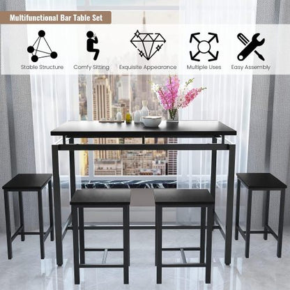 5-Piece Black Industrial Dining Set, Particleboard Table & 4 Stools