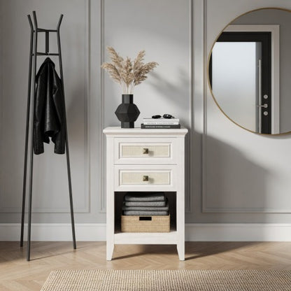 Set of 2 White Rattan Boho Nightstands