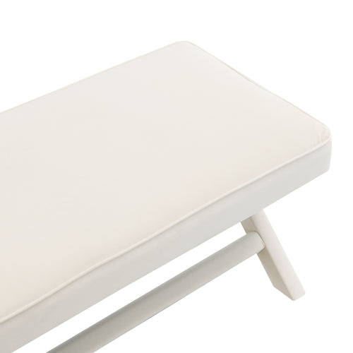 Comfort Double Bench Upholstered in Velvet Fabric,Stool with Stylish X-Crossed Legs,Comfort Cushion with piping,Velvet Beige