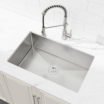 Stainless Steel Kitchen Sink, 30″x19″ Drop In Single Bowl, Undermount Handmade Sink in Brushed Nickel, with US Standard Drain and Hook, LS-SSBR05