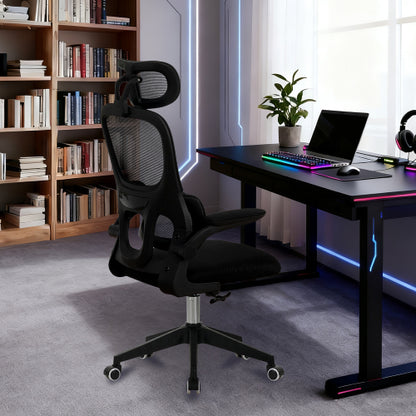 High Back Ergonomic Office Chair, Big and Tall Mesh Desk Chair with Wheels, Tilt Function, 3D Headrest, Lumbar Support, Swivel Rolling Computer Chair for Task, Home Office, Black