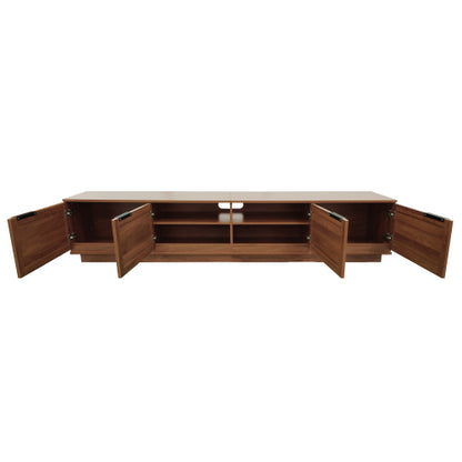 78.74 inch Walnut 4 Door PE Rattan Legless TV Stand Large Hidden Storage Media Console For 85 inch TV