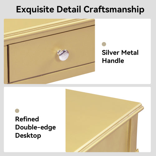 Gold Luxury Oval Mirror Vanity Desk, 41.0 inch *17.5 inch  Tabletop, 3 Drawers, Decorative Console for Entryway & Bedroom