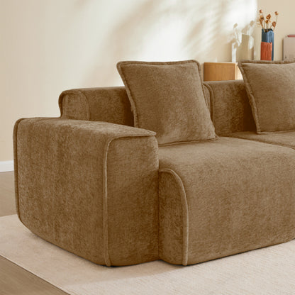 Brown Velvet Modular Boneless Sectional Sofa, French Piping, No Assembly