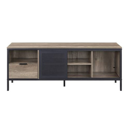 Rustic Oak & Black 55 Inch TV Stand with 1 Drawer & 4 Compartments for 50 Inch TV
