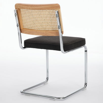Set of 2 Black Cane Back Cantilever Dining Chairs, Velvet Upholstered Chrome Double Steel Pipe Base 360 LBS Capacity