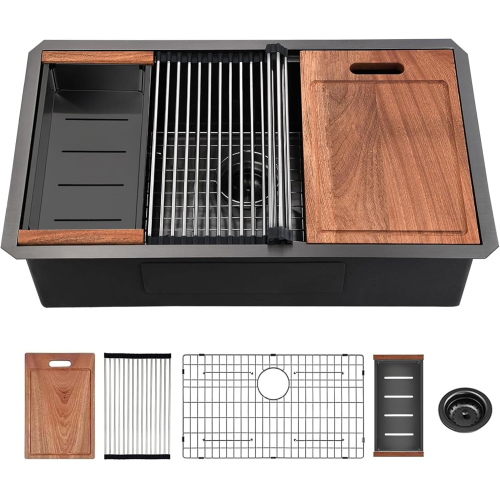 32 Gunmetal Black Undermount Workstation Kitchen Sink-32 x 19 Inch 16 Gauge Stainless Steel Undermount Kitchen Sink