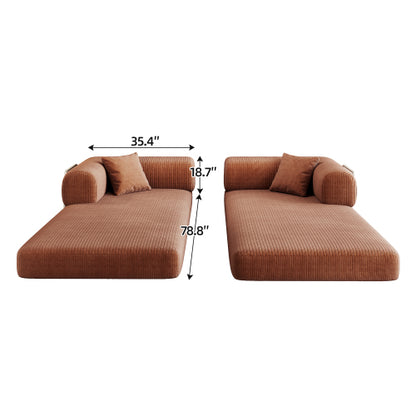 78.8-Inch Brown Compression Convertible Boneless Modular Corduroy Floor Sofa-Bed No-Assembly for Living-Room Bedroom