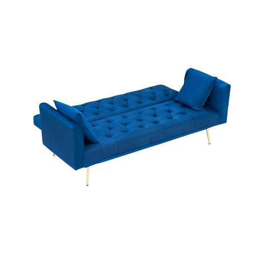 71 Inch American Retro Blue Velvet Convertible Love Seat Sofa Bed for Small Living Room Bedroom Office