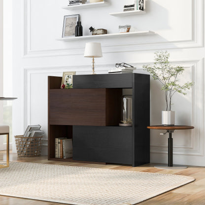 32.5 inch-58.8 inchW 40 inchH Multifuctional Storage Cabinet, Buffet Sideboard Cabinet with Drawer, Corner Cabinet for 44 inchH Window decor, Livingroom, Hallway, Entryway, Kitchen & Office  - Black & Walnut