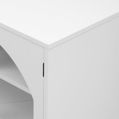 68.9 Inch Minimalist MDF TV Stand Arched Glass Doors 3 Drawers 2 Cabinets for TVs Up To 75 Inch