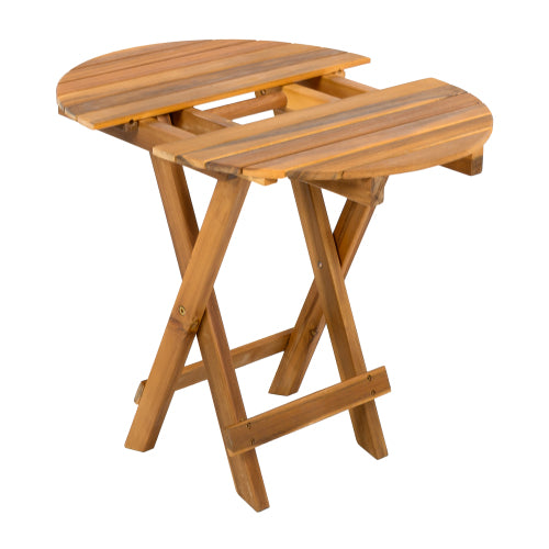 NO INSTALLATION REQUIRED, FOLDABLE AND ADJUSTABLE OUTDOOR ACACIA WOOD SIDE TABLE (TEAK FINISH)
