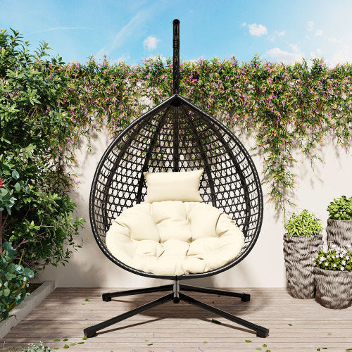 U_STYLE Sturdy Hammock Chair with Stand, Durable Hanging Egg Chair with Rattan Weaving