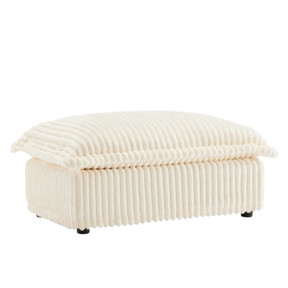 Cream Corduroy Modular Ottoman, Removable Cover High Resilience Footrest Seat for Living Room Bedroom