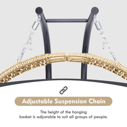 Double Hanging Egg Chair with Stand for Outdoor, Oversized 2 Person Wicker Rattan Swing Chair w/Convertible Armrest for Reclining Seat, All-Weather Cushion and Heavy Duty Frame, 700Lbs Cap. yellow