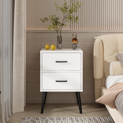 2-Drawer Nightstand with Metal Legs and Metal Handles, Modern White Bedside Table, Small End Table for Bedroom, Living Room or Apartment