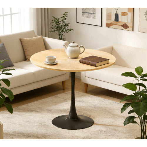 31.5inch Round Natural Wood Dining Table with Metal Base for Small Spaces