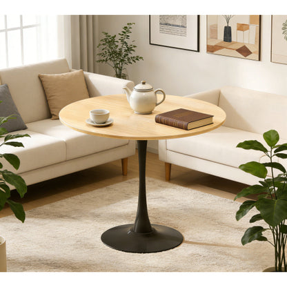 31.5inch Round Natural Wood Dining Table with Metal Base for Small Spaces